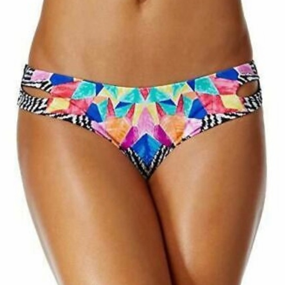 Sz M Bar III Feathered Daze Bandeau Top & Cheeky Bottoms Bikini - Picture 2 of 8